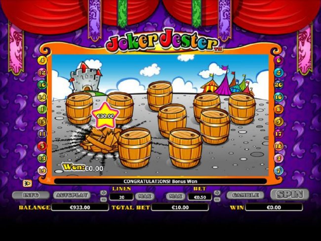 Free Slots 247 - pick a barrel to earn prizes - game play ends when you find the joker