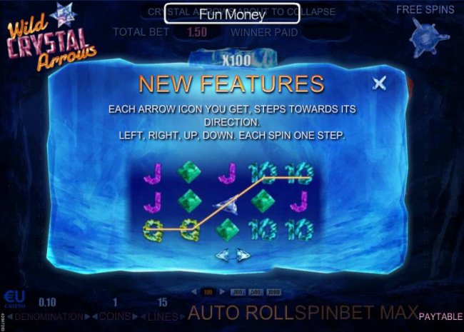 New features - Each arrow icon you get, steps towards its direction. left, right, up, down. Each spin one step. - Free Slots 247