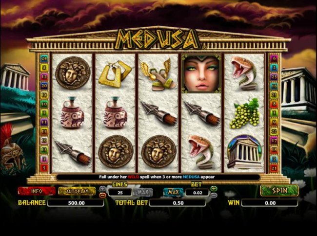 main game board featuring five reels and 25 paylines by Free Slots 247