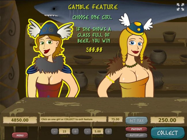 Free Slots 247 - Gamble Feature - To gamble choose one girl, if she shows a full glass of beer, you win..