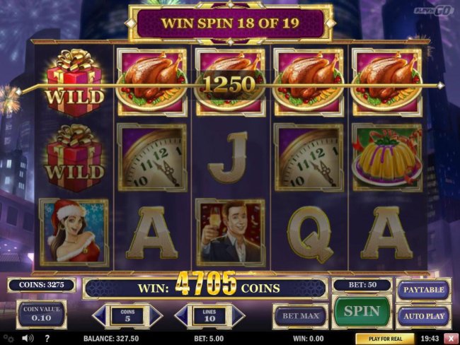 Free Slots 247 - A 4705 coin big win triggered by multiple winning paylines.
