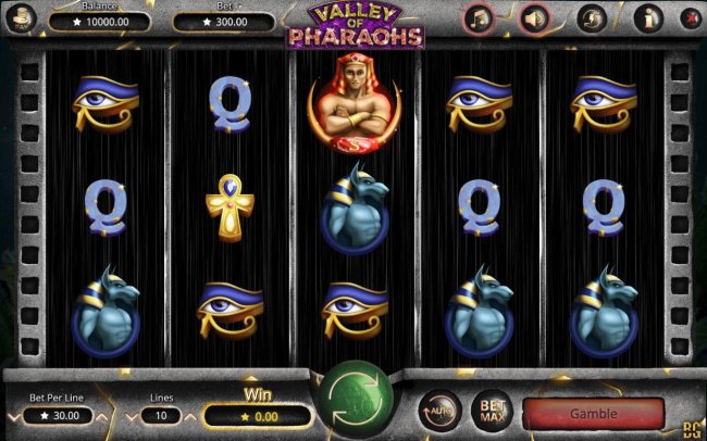Main game board featuring five reels and 10 paylines with a $300,000 max payout. - Free Slots 247