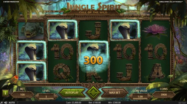 A winning combination of Cobra Snake symbols leads to a 300 coin payout. by Free Slots 247