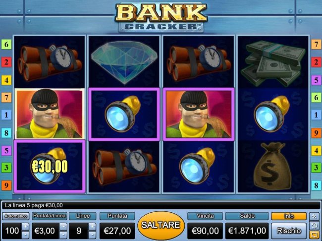 Multiple winning paylines triggers a 90.00 jackpot by Free Slots 247