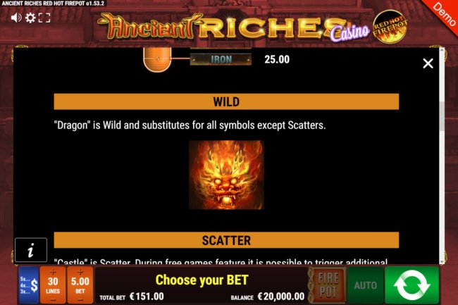 Ancient Riches Casino Firepot screenshot