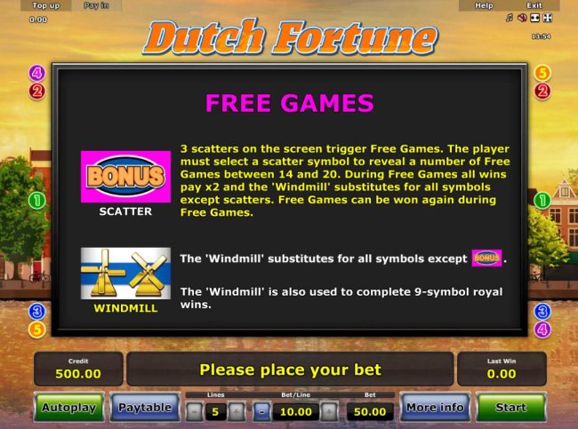 Free Slots 247 - Free Games Rules - 3 scatters on the screen trigger Free Games.