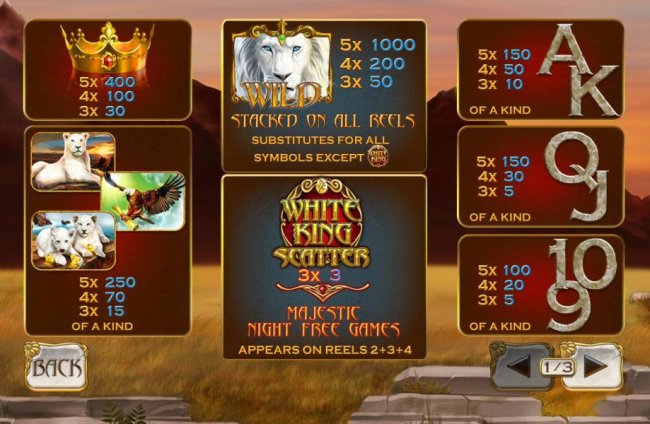 Free Slots 247 - Slot game symbols paytable. The White Lion Wild is the highest value symbol on the game board. A five of a kind will pay 1,000 coins.