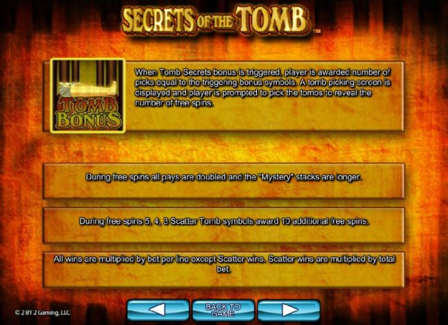 Tomb Secrets Bonus feature rules - Free Slots 247