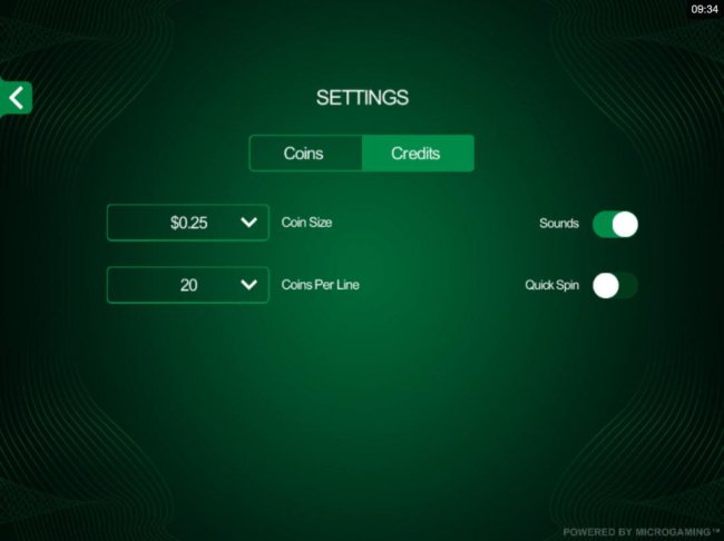 Click on the side menu button to adjust the Lines or Coin Size. by Free Slots 247