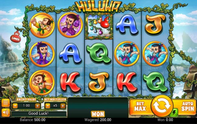 Main game board featuring five reels and 30 paylines with a $12,500 max payout. - Free Slots 247