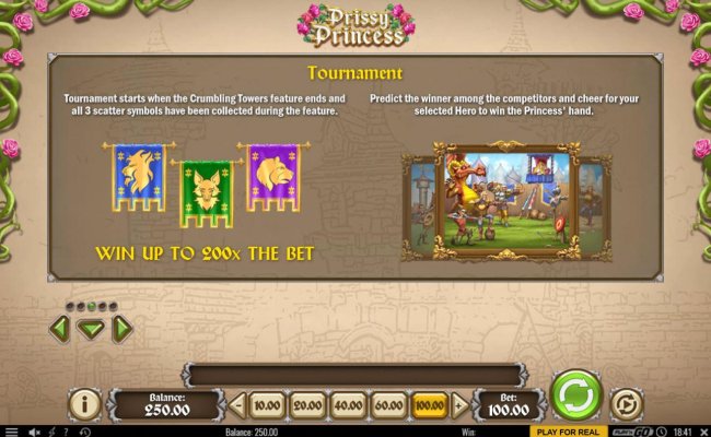 Tournament starts when the crumbling towers feature ends and all 3 scatter symbols have been collected during the feature. by Free Slots 247