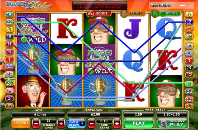 three trophy symbols and two wilds lead to a 62 coin jackpot - Free Slots 247