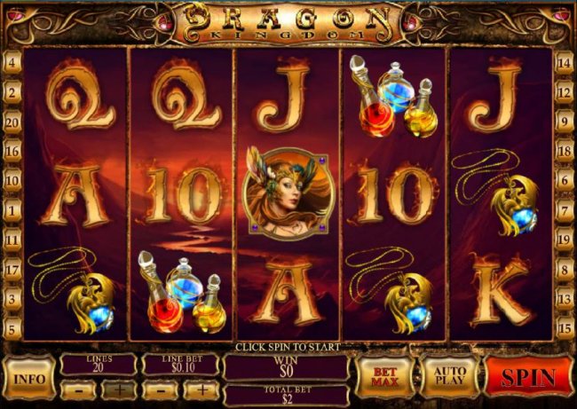 main game board featuring five reels and twenty paylines - Free Slots 247
