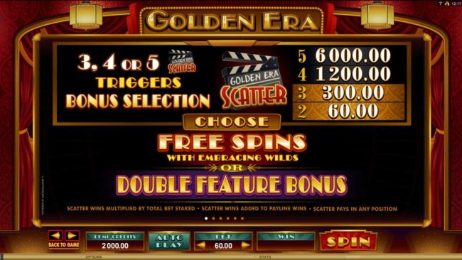 Free Slots 247 - Scatter symbol paytbale. Choose Free Spins or Double Feature Bonus