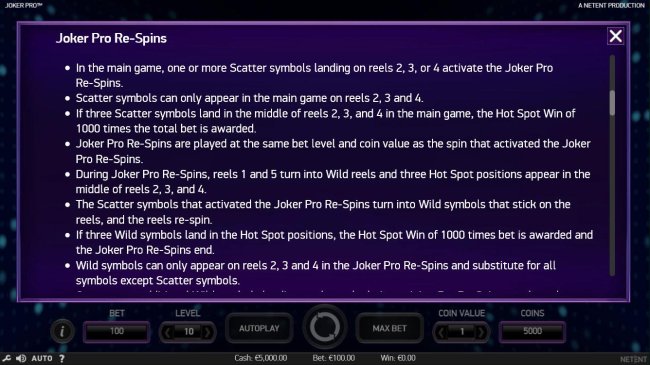 Joker Pro Re-Spins Rules by Free Slots 247