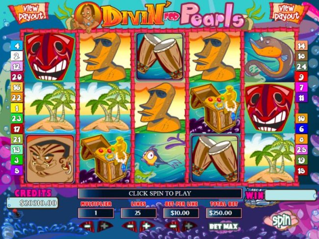 Free Slots 247 - Main game board featuring five reels and 25 paylines with a JACKPOT max payout