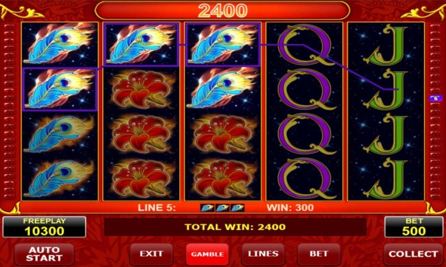 Feather symbols triggers a 2400 coin payout - Free Slots 247