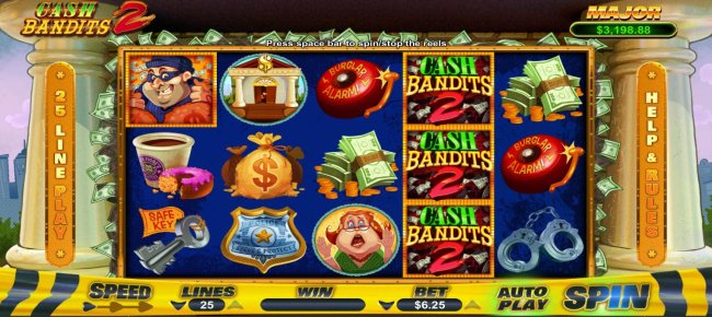 Main game board featuring five reels and 25 paylines with a $12,500 max payout. by Free Slots 247