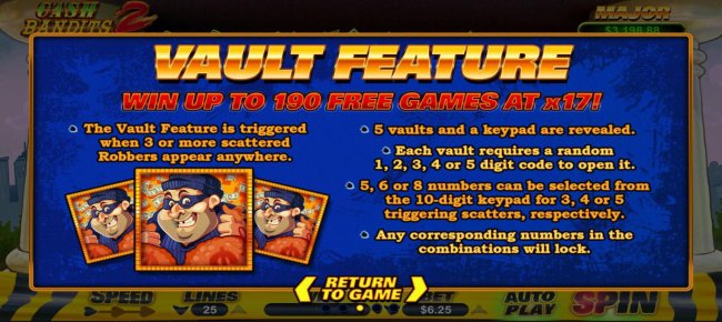 Vault Feature Rules - Win up to 190 free games at x17 by Free Slots 247