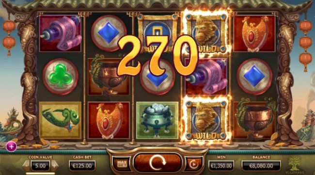 A 270 coin big win triggered by multiple winning paylines. by Free Slots 247