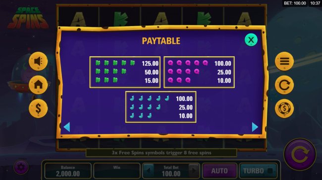 Paytable - Low Value Symbols - Free Slots 247