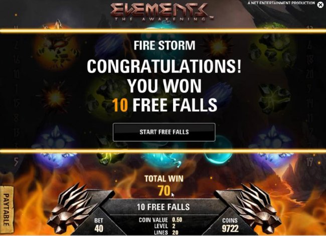 fire storm feature - 10 free falls awarded by Free Slots 247