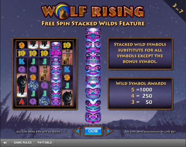 Free Slots 247 - free spin stacked wilds feature paytable and rules