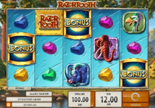Free Slots 247 - Bonus scatter symbols on reels 1, 3 and 5 triggers free spins feature