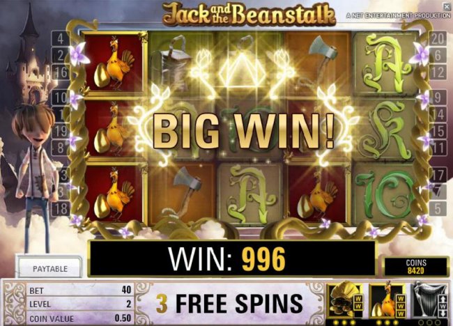 Free Slots 247 - stacked golden hens triggers a 996 coin big win during the free spins feature