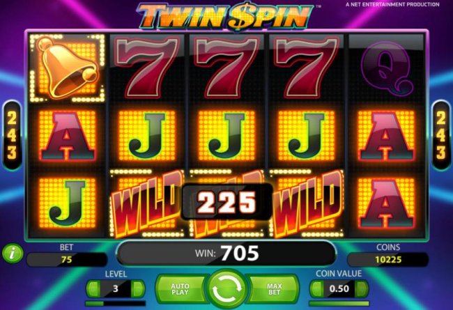 a 705 coin payout triggered by multiple winning combinations - Free Slots 247