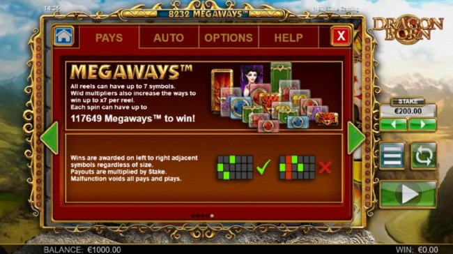 Each spin can have up to 117649 Megaways to win! All reels can have up to 7 symbols. Wild multipliers also increase the ways to win up to x7 per reel. by Free Slots 247