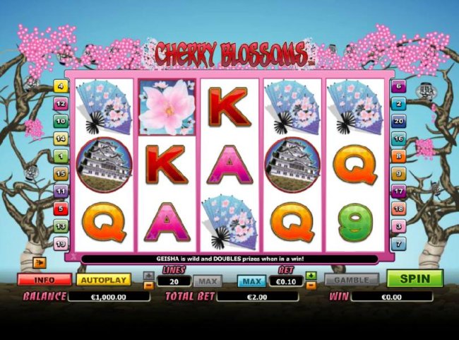 Main game board featuring five reels and 20 paylines by Free Slots 247