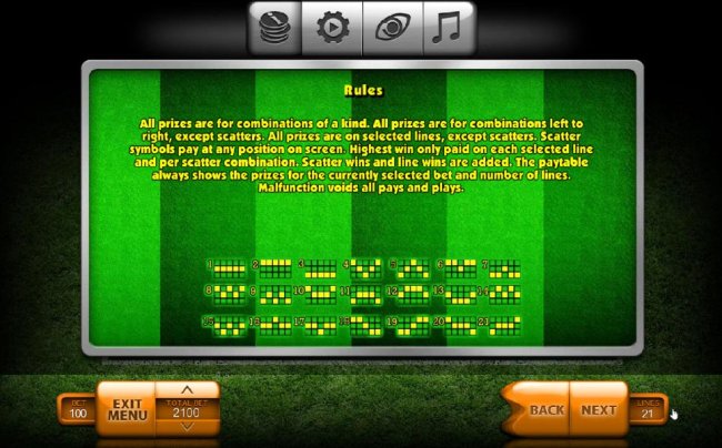 Rules - All prizes are for combinations of a kind. Highest win only paid per selectd line. Line wins are added. The paytable always shows the prizes for the currently selected bet and number of lines. - Free Slots 247
