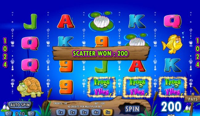 three scatter symbols triggers a 200 coin jackpot and free games by Free Slots 247