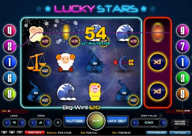 Multiple winning paylines with a x27 multiplier triggers a 120 coin big win! by Casino Bonus Lister