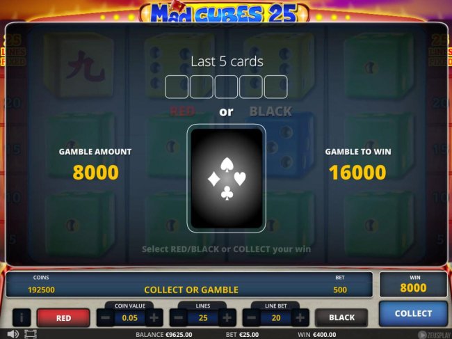 Casino Bonus Lister - Gamble Feature - To gamble any win press Gamble then select Red or Black.