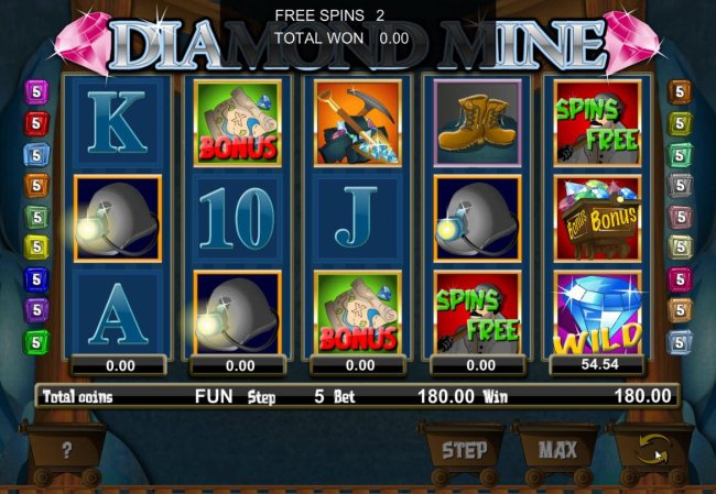 Landing 2 or more Miner icons on the reels awards free spins by Free Slots 247