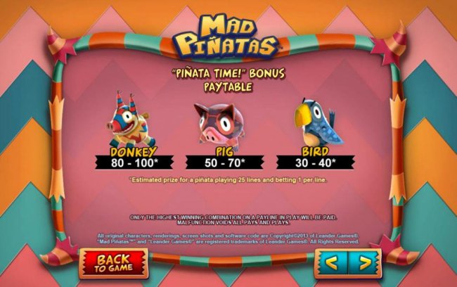 Free Slots 247 - pinata time bonus feature paytable