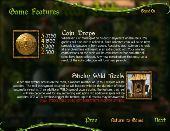 game features - coin drops and sticky wild reels rules by Free Slots 247