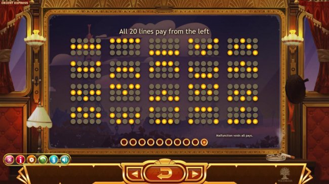 Free Slots 247 - Payline Diagrams 1-20. All 20 lines pay from the left.