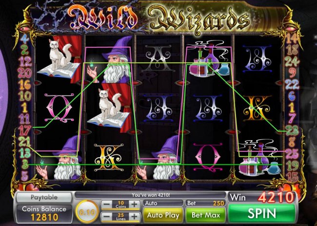 Free Slots 247 - Multiple winning paylines triggers a 4210 credit big win!