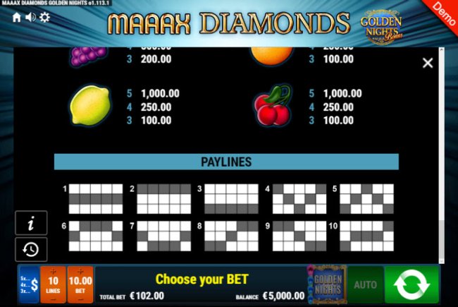 Maaax Diamonds Golden Nights Bonus screenshot