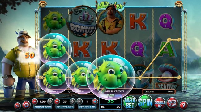 Winning blowfish paylines triggers a 50 coin award. by Free Slots 247