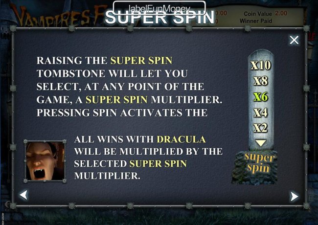 Raising the Super Spin tombstone will let you select, at any point of the game, a super spin multiplier. - Free Slots 247