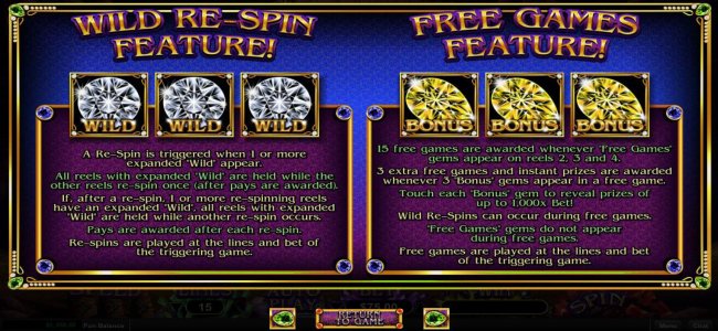 Free Slots 247 - Wild Re-Spin Feature and Free Games Feature Rules