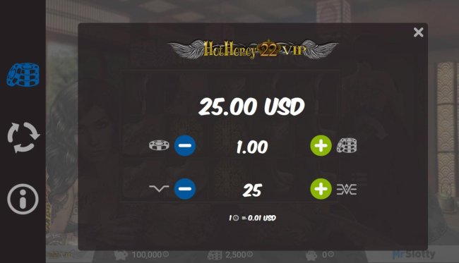 Click on the side menu button to adjust the lines played or coin size. - Free Slots 247