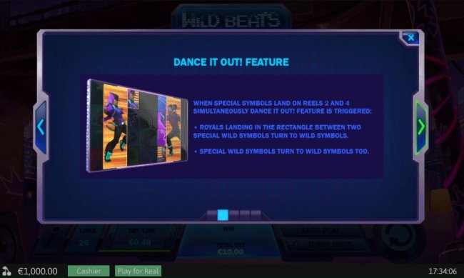 Dance It Out Feature Rules - When special symbols land on reels 2 and 4 simultaneously Dance It Out Feature is triggered. by Free Slots 247