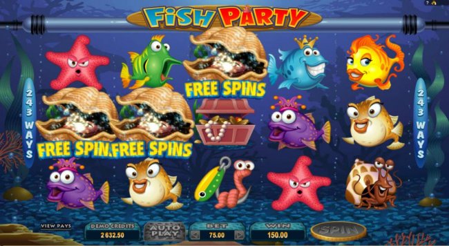 Three clam scatter symbols triggers the free spins feature. by Free Slots 247