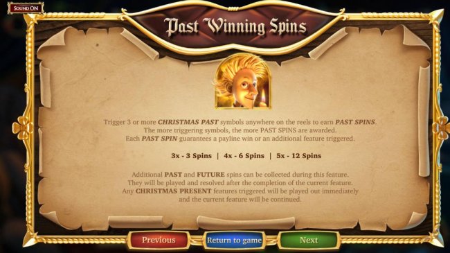 Trigger 3 or more Christmas Past symbols anywhere on the reels to earn Past Spins. - Free Slots 247