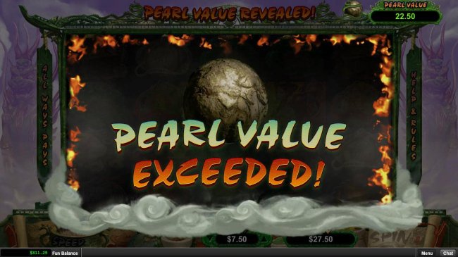 At the end of 8 free games the pearl value is revealed. If your free games win does not exceed the pearl value then free games will continue until you you do. Otherwise, free games end if the free games win total exceeds that of the pearl value. by Free S